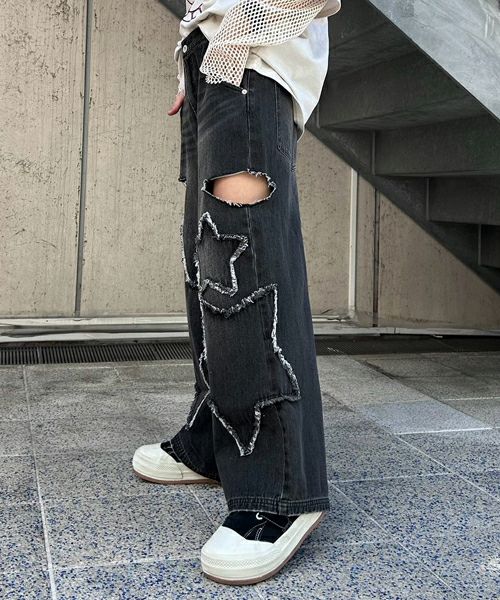 STAR PATCHED DENIM PANTS | Candy Stripper（キャンディ