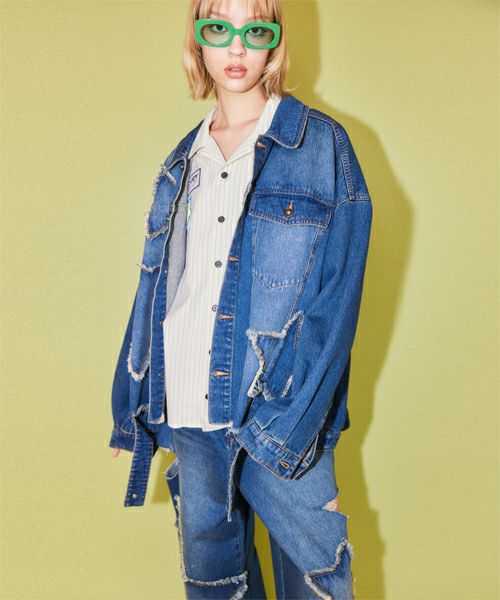 【美品】CANDY STRIPPER スタッズデニムジャケット L相当 STAR PATCHED DENIM JACKET | Candy Stripper(キャンディ