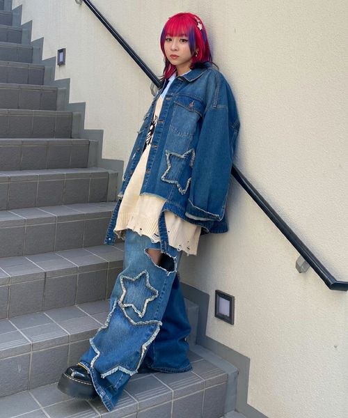 【人気ショップが最安値挑戦！】 STAR PATCHED DENIM JACKET | Candy Stripper（キャンディ ジャケット・アウター