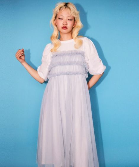 GATHERED TULLE LAYERED DRESS