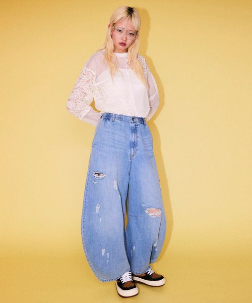 CURVE DAMAGE DENIM PANTS | Candy Stripper（キャンディ ストリッパー