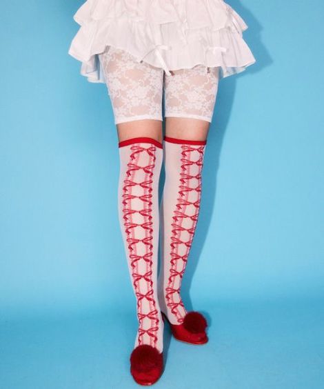 FANCY RIBBON SHEER KNEE HIGH SOCKS