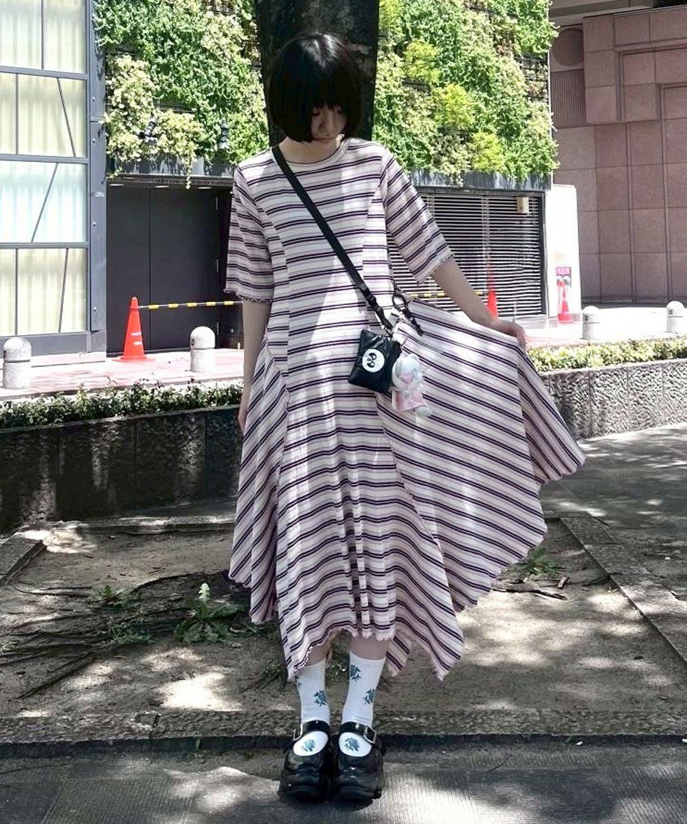 Candy Stripper ロンT ボーダー長袖トップス　リメイク風 Candy Stripper｜キャンディストリッパーのトップス（ボーダー柄