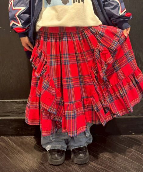 スカート Candy stripper Plaid Ribbon Half-Skirt Candy stripper Plaid Ribbon Half-Skirt