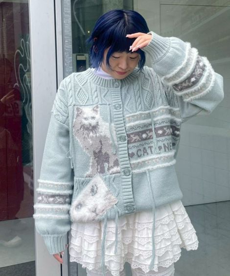 トップス andmary candy sleeve knit cardigan Pink Rose Grey Cardigan – SUGERCANDY