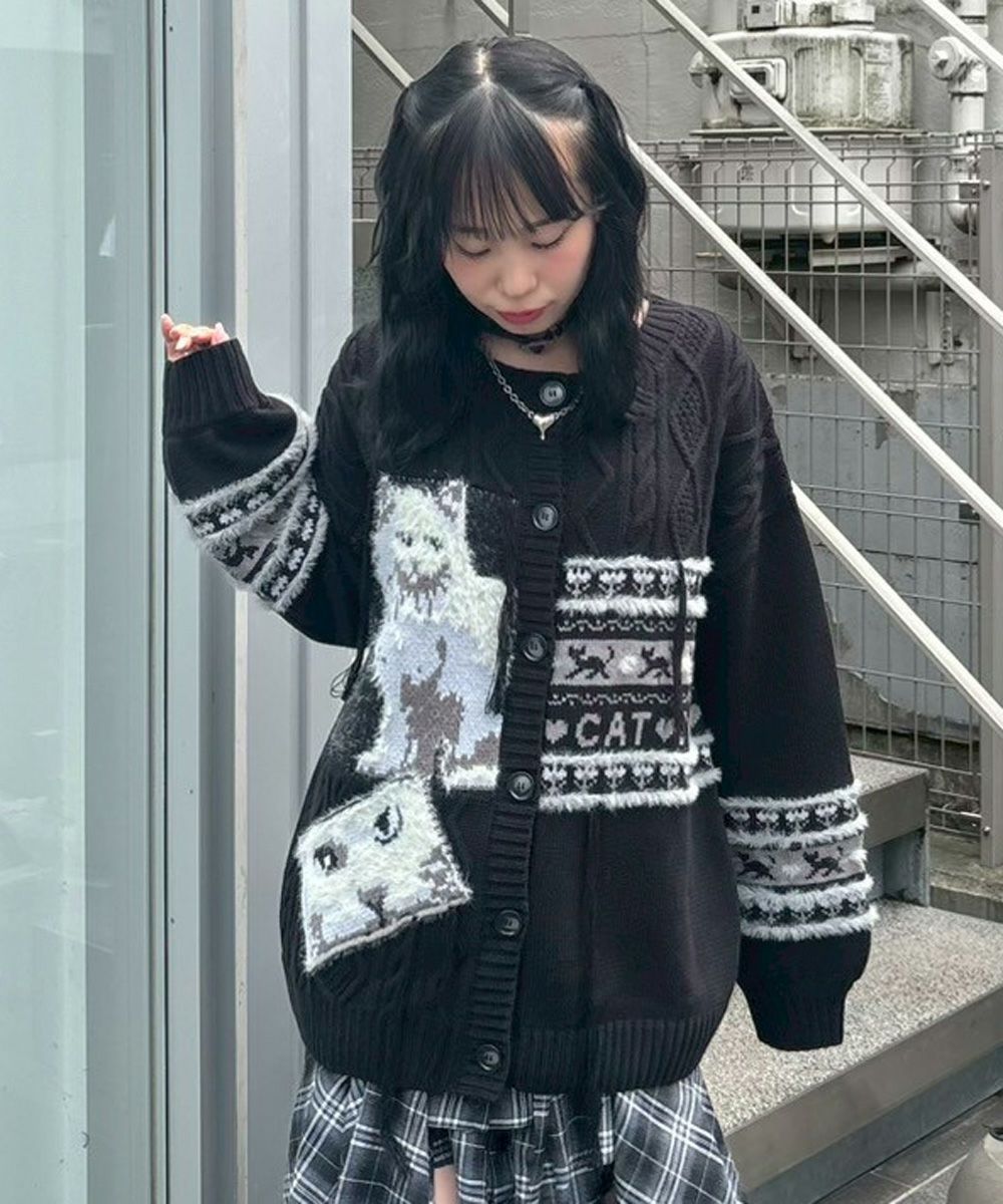 Candy stripper ねこ柄カーディガン CAT LOVER KNIT CARDIGAN | Candy Stripper（キャンディ