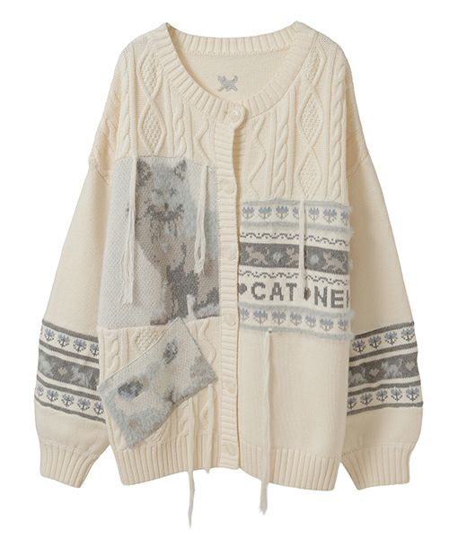 Candy stripper ねこ柄カーディガン CAT LOVER KNIT CARDIGAN | Candy Stripper（キャンディ