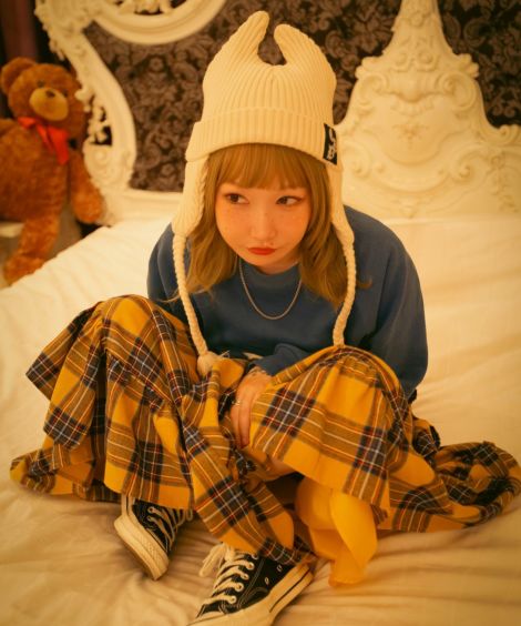 CANDY STRIPPER スマイル ファー ベレー帽 Candy Stripper（キャンディストリッパー）の「CHECK STAGGERED