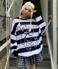 TWIN BEAR BORDER KNIT | Candy Stripper（キャンディ ストリッパー