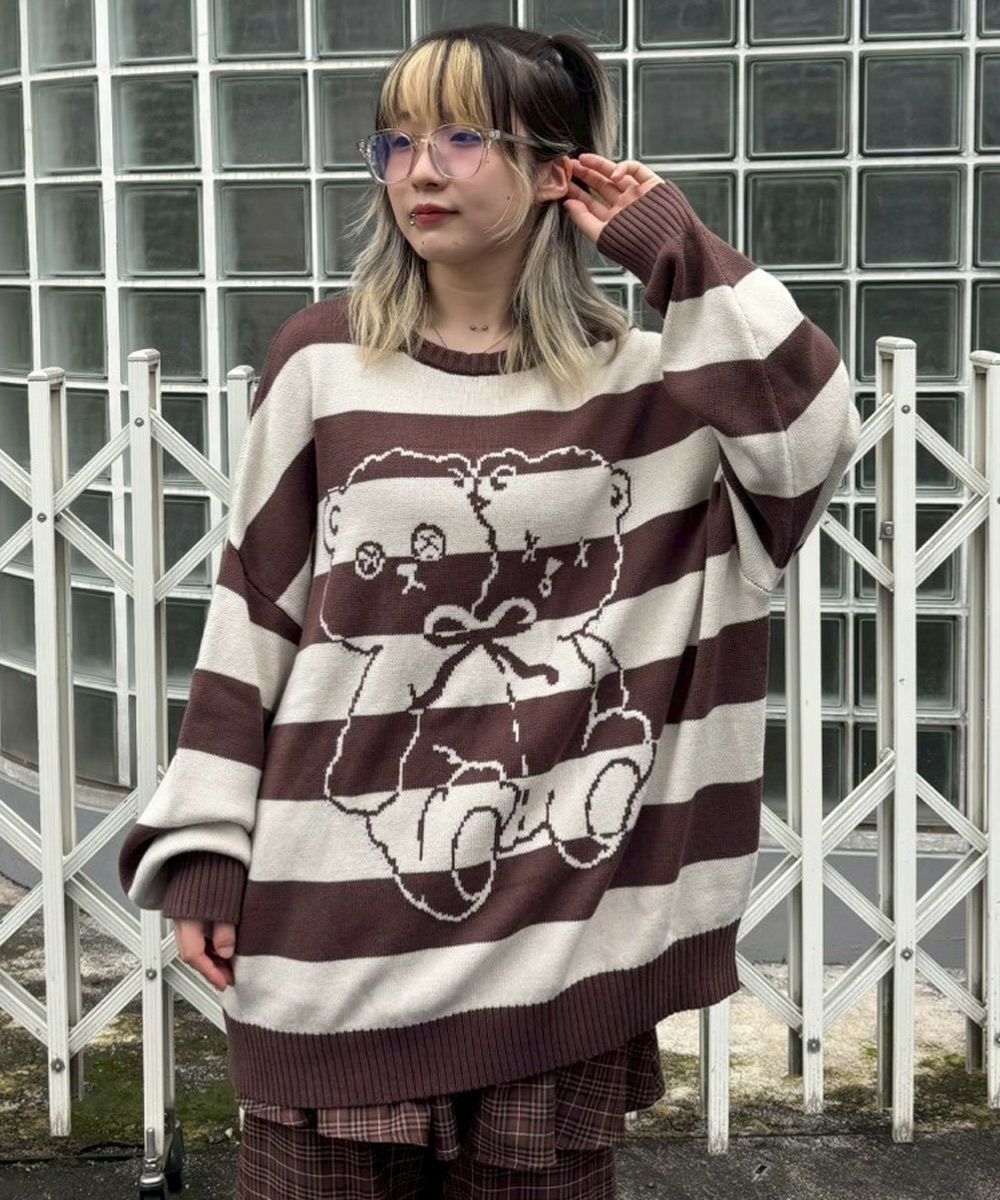 TWIN BEAR BORDER KNIT | Candy Stripper（キャンディ ストリッパー