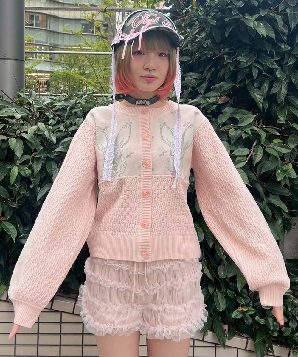 RABBIT FLOWER KNIT CARDIGAN | Candy Stripper（キャンディ