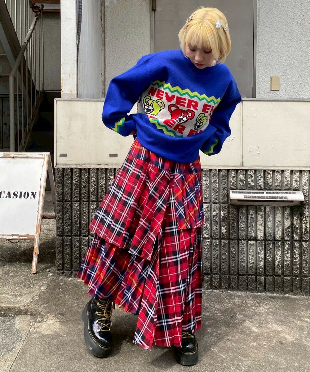 OVERLAP CHECK PLEATS SKIRT | Candy Stripper（キャンディ