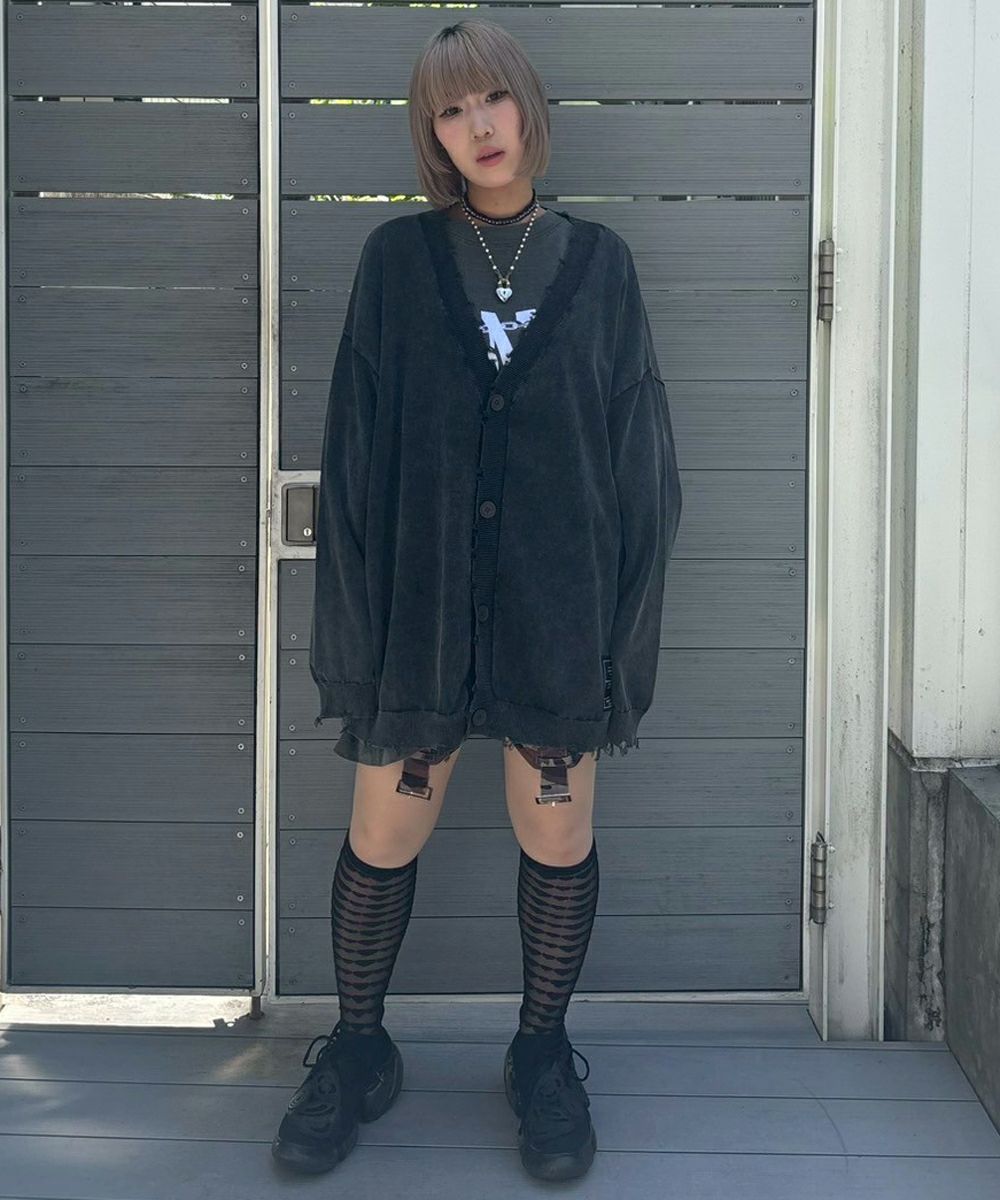 PIGMENT DAMAGE KNIT CARDIGAN | Candy Stripper（キャンディ