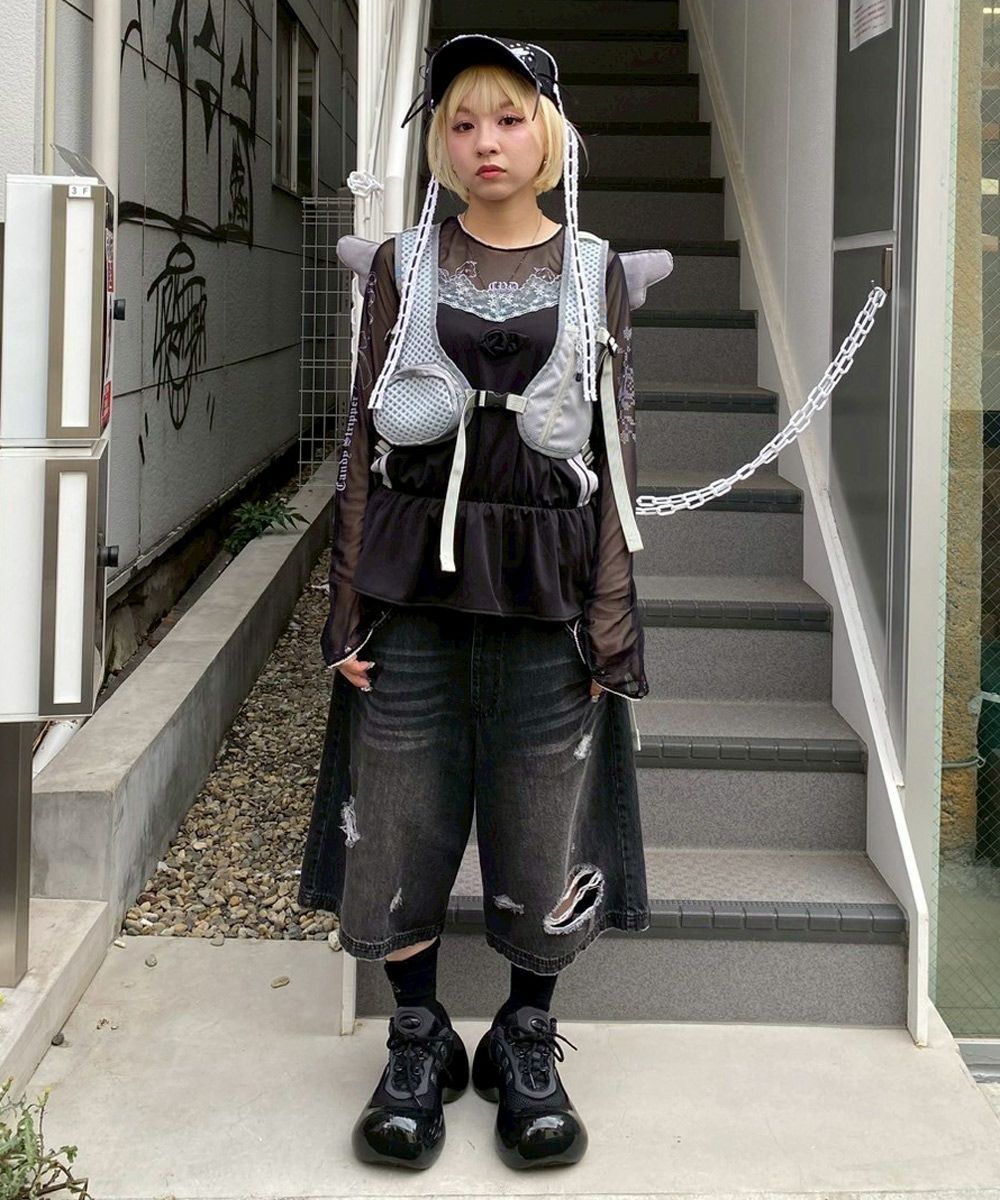 Candy Stripper DAMAGE SHORT ジーンズ　ブラック DAMAGE SHORT JEANS | Candy Stripper（キャンディ ストリッパー