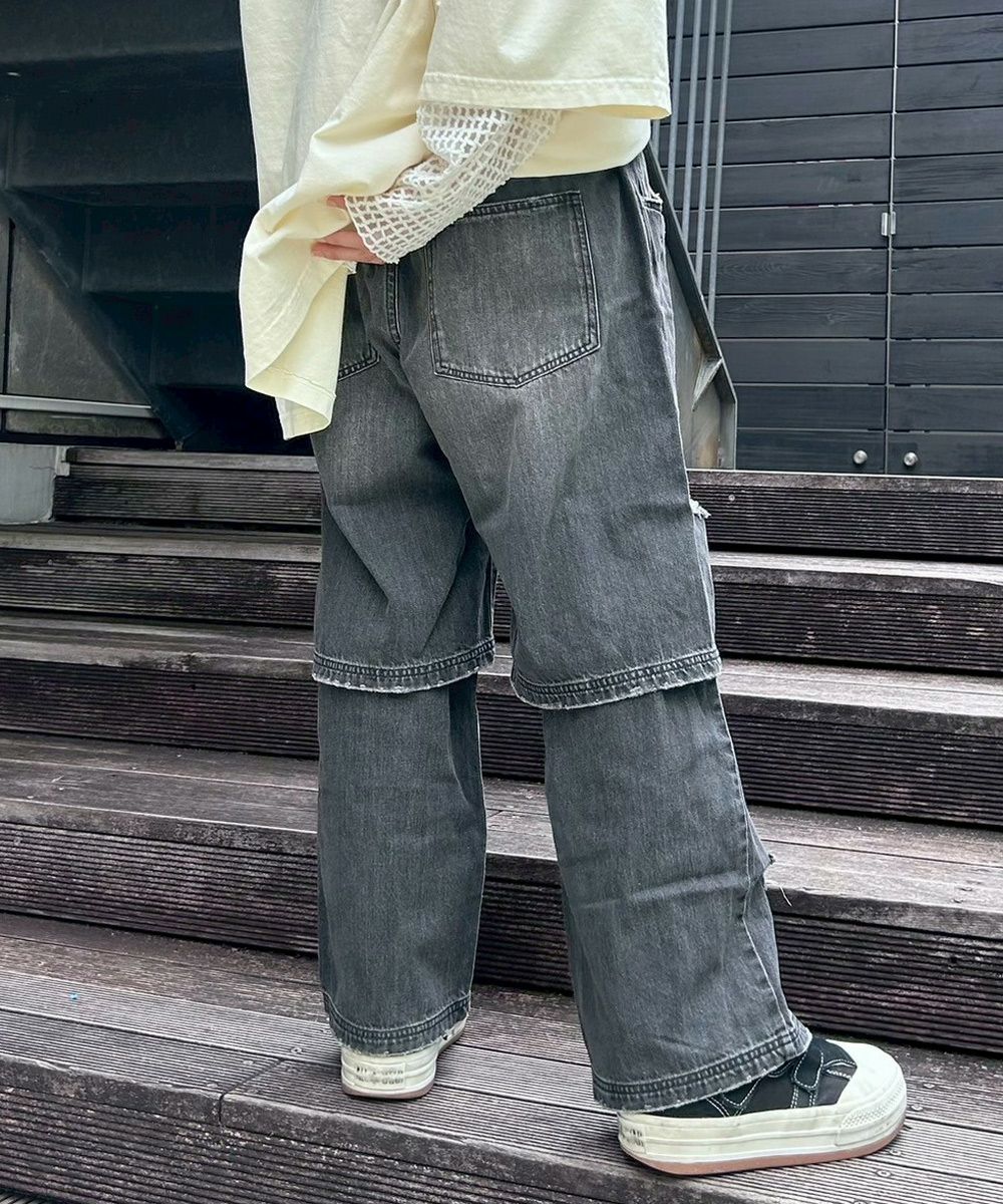 MULTI WAY DAMAGE LAYERED DENIM PANTS | Candy Stripper（キャンディ