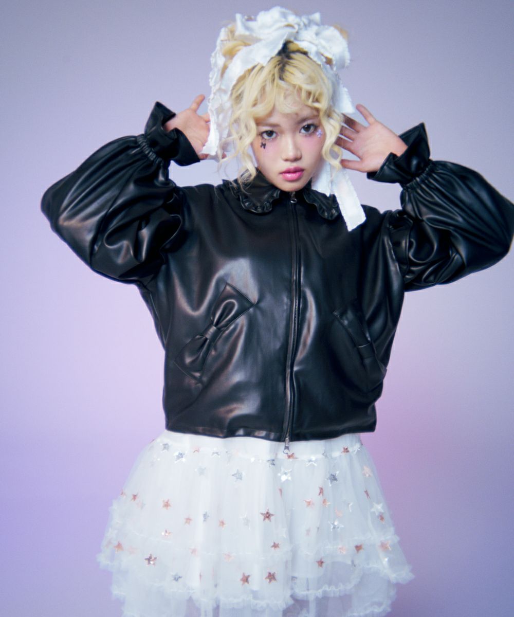 RIBBON ＆ PUFF LEATHER JACKET | Candy Stripper（キャンディ