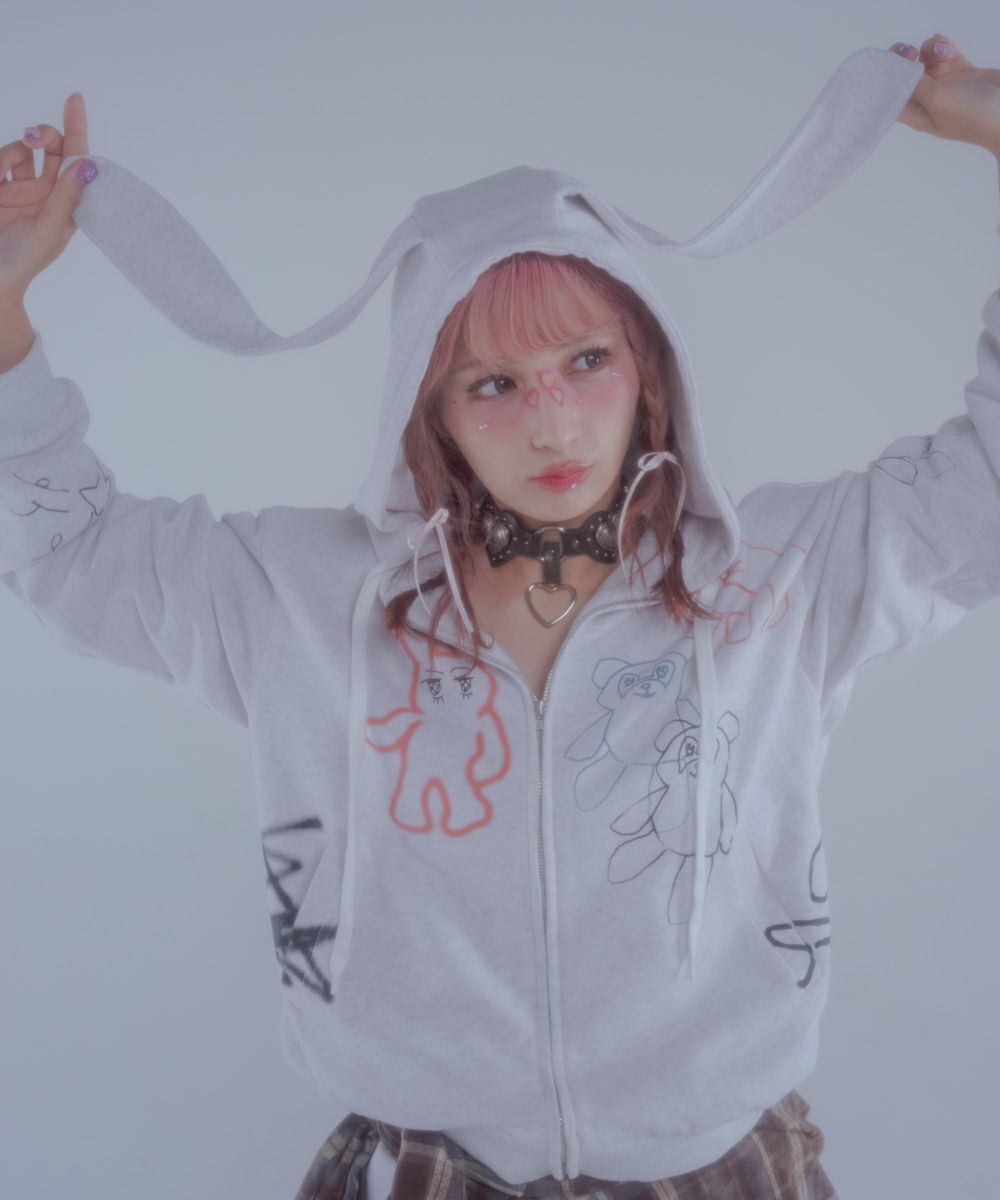 Candy Stripper パーカーフーディ くま柄スウェットブラックFREE