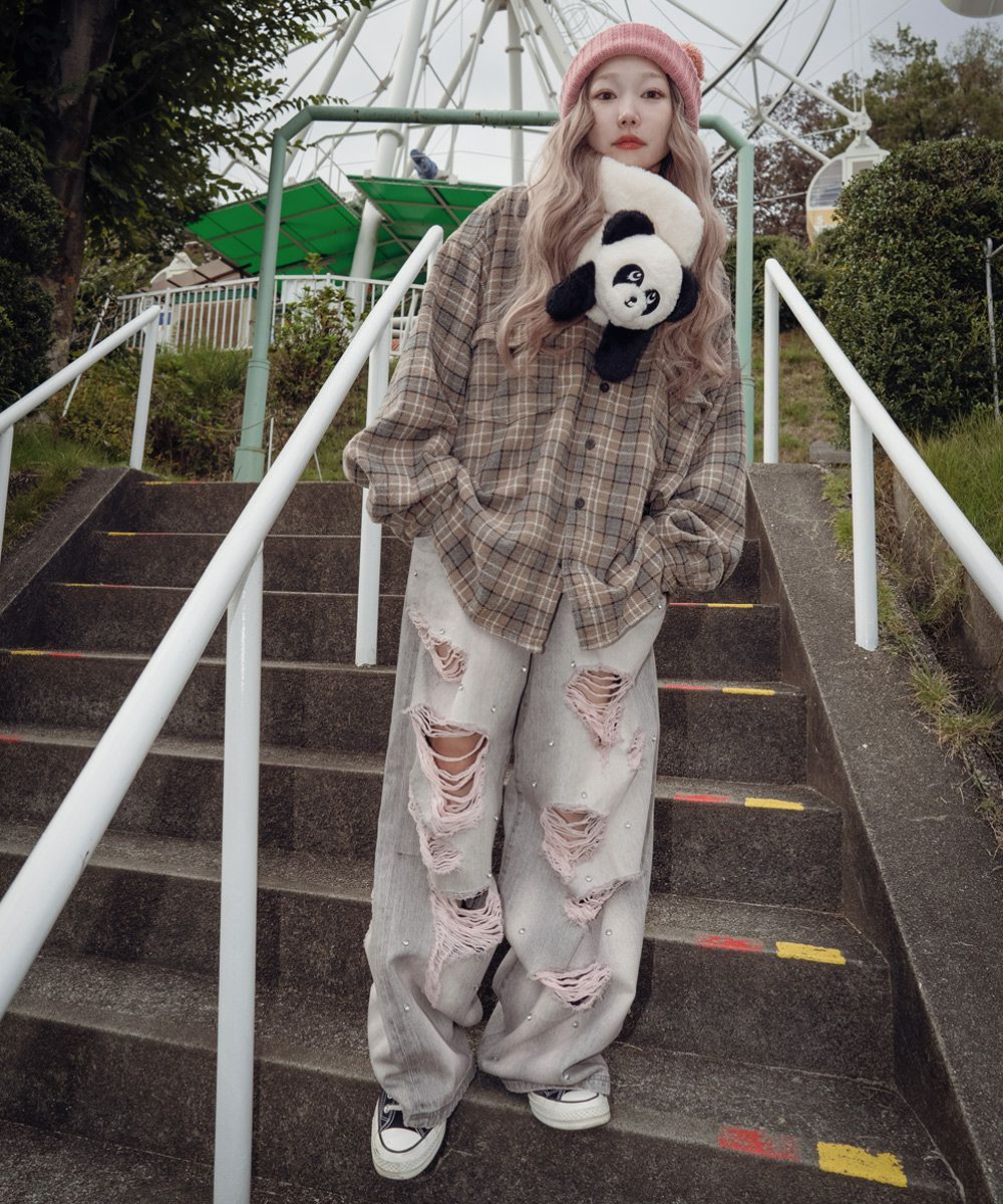 BIJOU DAMAGE DENIM PANTS | Candy Stripper（キャンディ ストリッパー