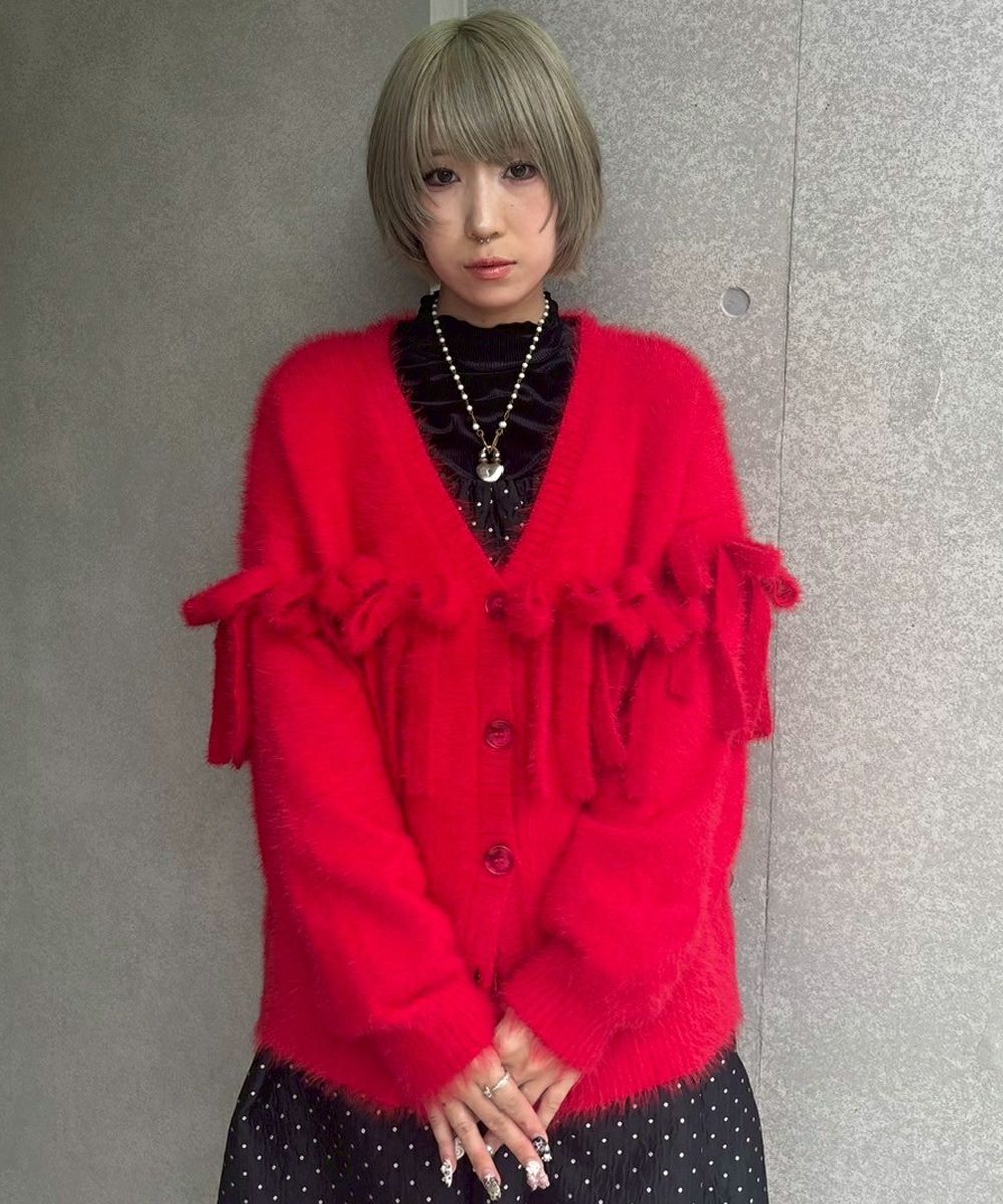 SHAGGY RIBBON KNIT CARDIGAN | Candy Stripper（キャンディ