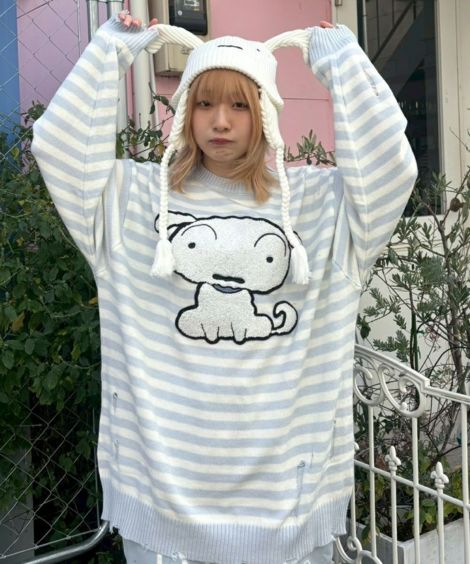 クレヨンしんちゃん】シロがいっぱいL/S TEE | Candy Stripper