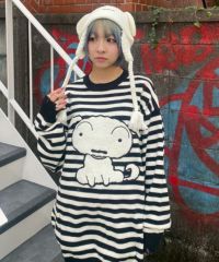 クレヨンしんちゃん】シロ ダメージ ボーダー KNIT | Candy Stripper