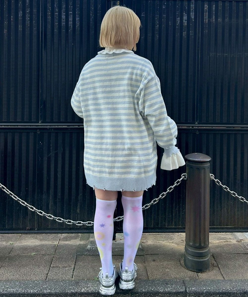 クレヨンしんちゃん】シロ ダメージ ボーダー KNIT | Candy Stripper