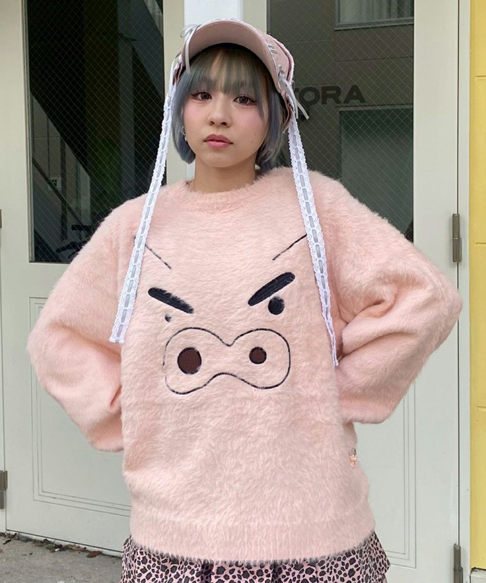 【しんちゃん】FineLine クレヨンしんちゃん】ふわふわ フェイス KNIT | Candy Stripper