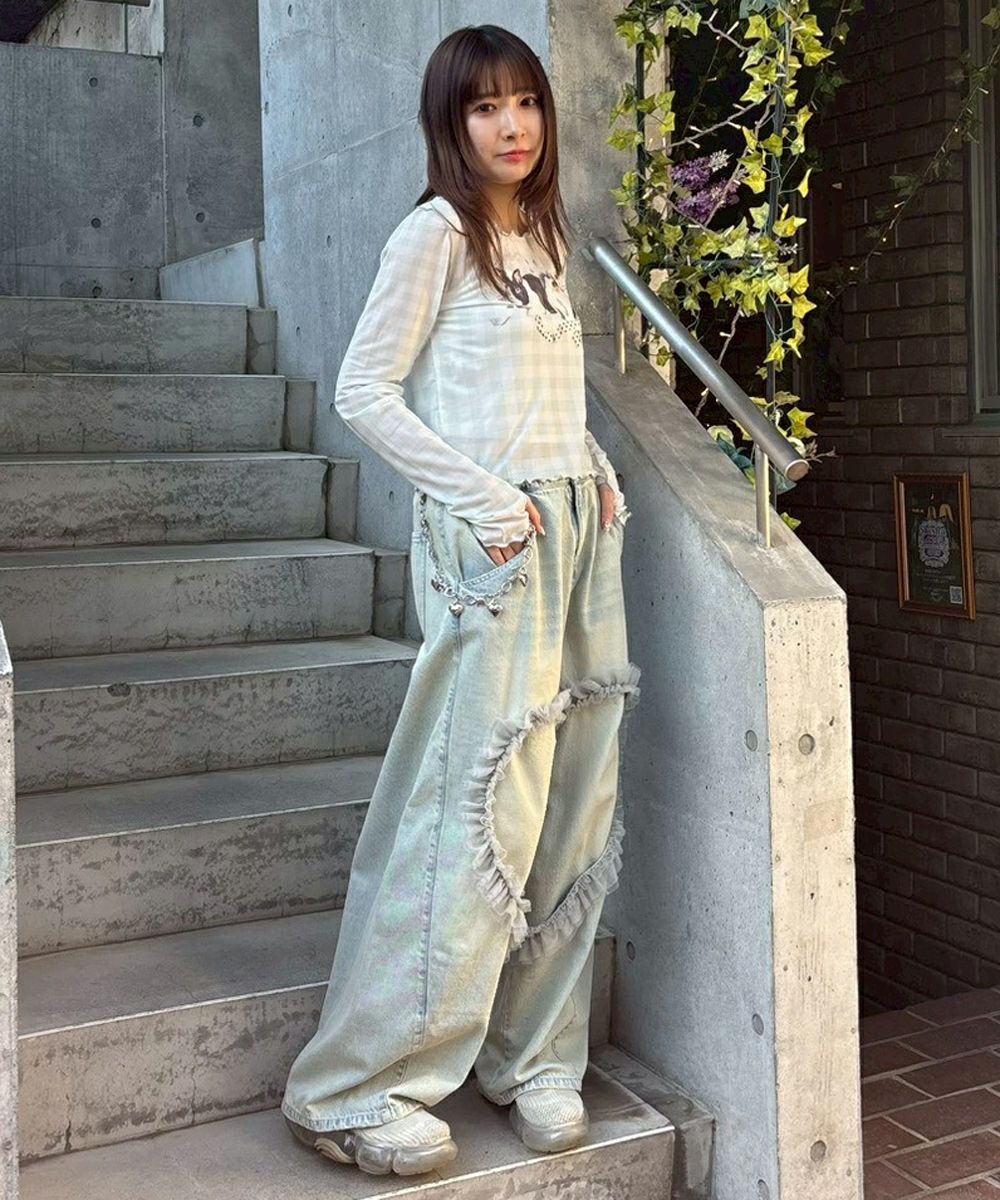 HEART OPEN FRILL DENIM PANTS | Candy Stripper（キャンディ